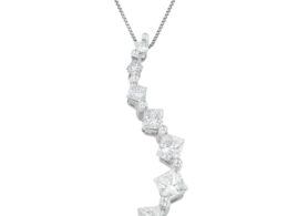 14K White Gold Princess and Baguette Cut Diamond Journey Pendant Necklace (1.00 cttw, H-I Color, I1-I2 Clarity)