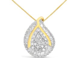 10K Yellow Gold Mixed-Cut Diamond Tear Drop Pendant Necklace (0.5 cttw, J-K Color, I2-I3 Clarity)