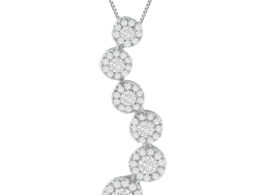 14K White Gold Round Cut Diamond Journey Circle Pendant Necklace (1.00 cttw, H-I Color, I1-I2 Clarity)