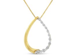 10K Yellow Gold 1/10 cttw Round Cut Diamond Tear Drop Pendant Necklace (H-I, I1-I2)