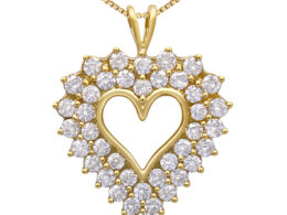 14K Yellow Gold Plated .925 Sterling Silver 4.0 Cttw Diamond Shadow Frame Heart 18" Pendant Necklace (J-K Color, I1-I2 Clarity)