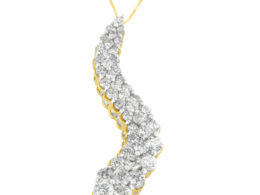14K Yellow Gold Mixed-cut Diamond Wave Pendant Necklace (3.00 cttw, H-I Color, I1-I2 Clarity)