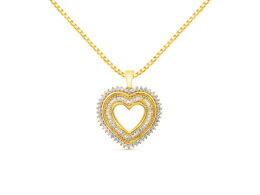 14K Yellow Gold Plated .925 Sterling Silver 1.0 Cttw Round and Baguette-Cut Diamond Composite Hearth 18" Pendant Necklace (I-J Color, I1-I2 Clarity)