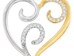 10K Two-Toned Gold 1/10 cttw Round Cut Diamond Swirl Heart Accent Pendant Necklace (H-I, I1-I2)