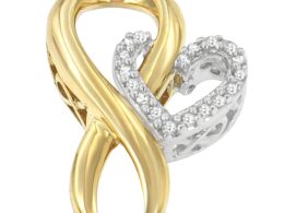 10K Yellow Gold and .925 Sterling Silver 1/10 cttw Diamond Heart Pendant Necklace (H-I, I1-I2)