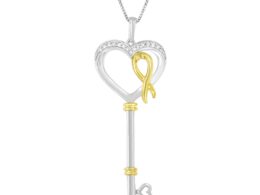 10k Two-Tone Gold-Plated Sterling Silver 1/10 ct TDW Round Cut Diamond Key to My Heart Pendant Necklace (H-I, I1-I2)