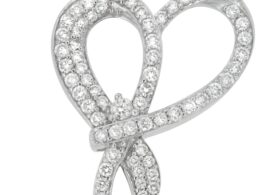 10K White Gold 1 cttw Round Cut Diamond Heart and Bow Pendant Necklace (G-H, SI1-SI2)