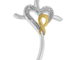 10K Yellow and White Gold Plated .925 Sterling Silver 1/25 Cttw Diamond Heart-Cross 18" Pendant Necklace (H-I Color, I2-I3 Clarity)