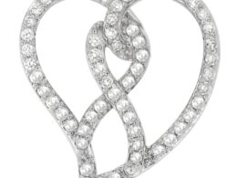 14K White Gold 1.0 Cttw White Diamond Awareness Ribbon & Open Heart 18" Pendant Necklace (H-I Color, I1-I2 Clarity) - White Diamond Ribbon