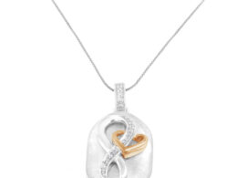 10k Rose Gold and Sterling Silver 1/10ct TDW Round Cut Diamond Interlocked Heart and Ribbon Pendant Necklace (H-I, I1-I2)