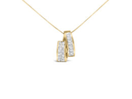 14K Yellow Gold 1 5/8 cttw Princess and Baguette Cut Diamond Fashion Pendant Necklace (G-H, VS2-SI1)
