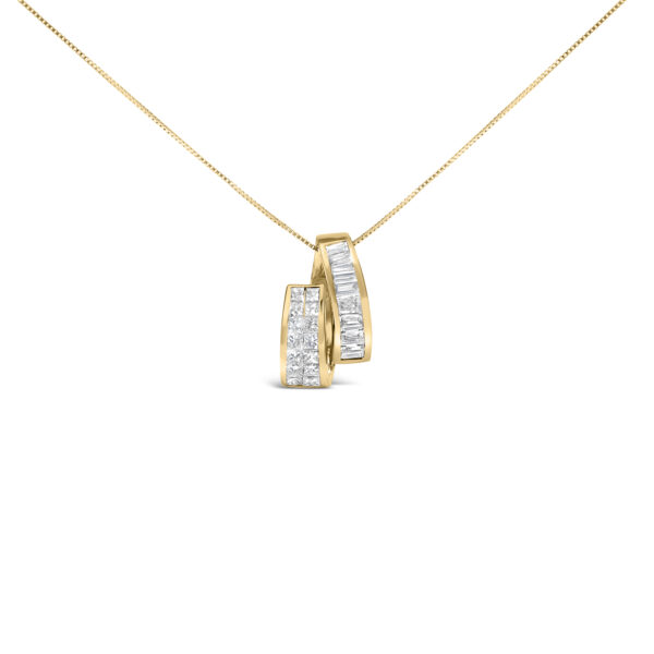 14K Yellow Gold 1 5/8 cttw Princess and Baguette Cut Diamond Fashion Pendant Necklace (G-H, VS2-SI1)