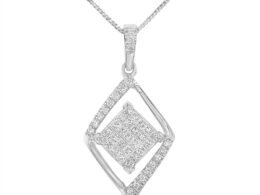 10k White Gold 1/3 Cttw Round and Princess-Cut Diamond Double Triangle 18" Pendant Necklace (H-I Color, SI1-SI2 Clarity)