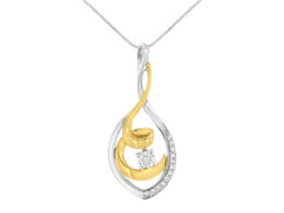 10K Two-Tone Yellow & White Gold 1/4 Cttw Brilliant-Cut Round Diamond Spiral Link 18" Pendant Necklace (I-J Color, I2-I3 Clarity)