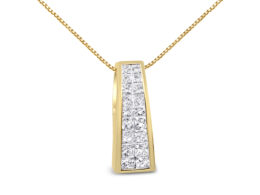 14K Yellow Gold 1 1/2 cttw Princess Cut Diamond Greek Column Pendant Necklace (G-H, VS1-VS2)