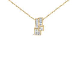 14K Yellow Gold 1 1/2 cttw Princess and Baguette Cut Diamond Geometric Pendant Necklace (H-I Color, VS1-VS2 Clarity)
