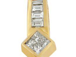 14K Yellow Gold 3/4 cttw Princess and Baguette Cut Diamond Simple Geo Pendant Necklace (G-H, VS1-VS2)