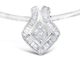 14K White Gold Princess-Cut Diamond and Baguette Diamond Pendant Necklace (2.84cttw, G-H color, SI2-I1 clarity)