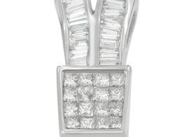 14K White Gold 1 1/3 cttw Princess and Baguette Cut Diamond Sparkling Shapes Pendant Necklace (H-I, SI1-SI2)