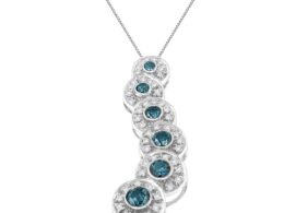 14K White Gold Round Cut And Blue Treated Diamond Pendant Necklace (1.00 cttw, H-I Color, I1-I2 Clarity)