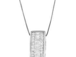 14K White Gold Princess and Baguette Cut Diamond Pendant Necklace (1/2 cttw, H-I Color, SI1-SI2 Clarity)