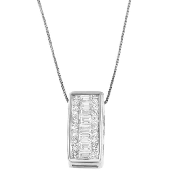 14K White Gold Princess and Baguette Cut Diamond Pendant Necklace (1/2 cttw, H-I Color, SI1-SI2 Clarity)