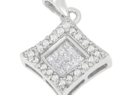 14K White Gold Round and Princess Cut Diamond Pendant Necklace (1/5 cttw, H-I Color, SI1-SI2 Clarity)