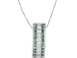 14K White Gold 1 1/3ct cttw Baguette and Princess Cut Treated Blue Diamond Halo Pendant Necklace (H-I, SI1-SI2)