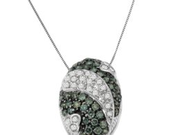 14K White Gold 1 1/10 cttw Round Cut Treated Blue Diamond Fashion Pendant Necklace (H-I, I1-I2)