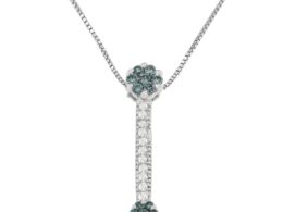 14K White Gold 1/5 cttw Treated Blue Round Cut Diamond Drop Pendant Necklace (H-I, I1-I2)