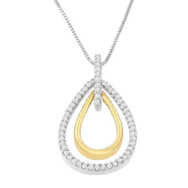 14K Two-Tone Gold Round Cut Diamond Double Burst Pendant Necklace (1/4 cttw, H-I Color, SI2-I1 Clarity)