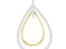 14K Two-Tone Gold Round Cut Diamond Double Burst Pendant Necklace (1.00 cttw, H-I Color, SI2-I1 Clarity)