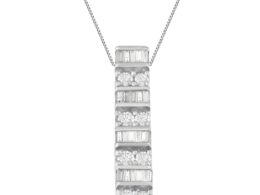 14K White Gold Round and Baguette Cut Diamond Pendant Necklace (5/8 cttw, H-I Color, I1-I2 Clarity)