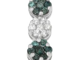 14K White Gold 1 cttw Round Cut White and Treated Blue Diamond Floral Cluster Pendant Necklace (H-I, SI1-SI2)