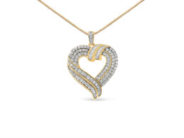 14K Yellow Gold Plated .925 Sterling Silver 1.00 Cttw Baguette Diamond Composite Open Heart 18" Inch Pendant Necklace (I-J Color, I1-I2 Clarity)