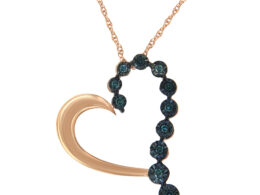 10K Rose Gold over .925 Sterling Silver 1/10 Cttw Diamond Miracle-Set Open Heart 18" Pendant Necklace (Enhanced Blue Color, I2-I3 Clarity)
