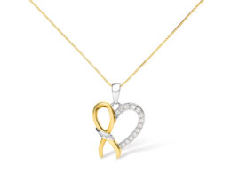 10K Yellow Gold Plated .925 Sterling Silver 1/5 Cttw Diamond Ribbon Heart Pendant Necklace (H-I Color, I2-I3 Clarity) - 18"
