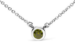 14K White Gold 1/2 Cttw Green Lab Grown Diamond Bezel-Set Solitaire 18" Pendant Necklace (Green Color, VS1-VS2 Clarity)