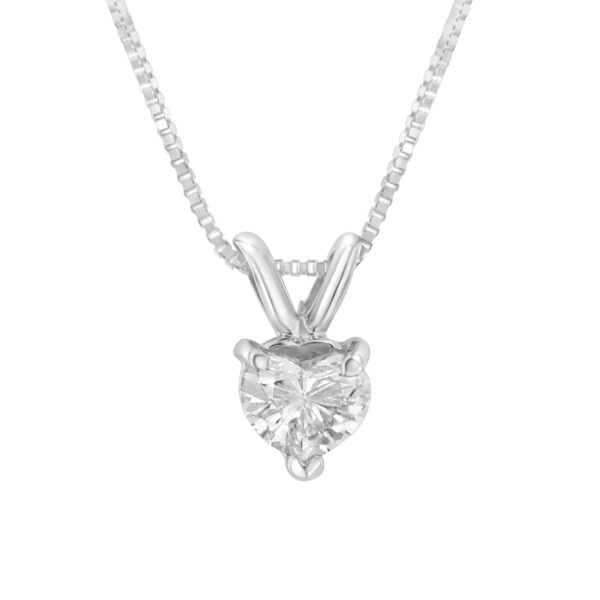 14K White Gold 3-Prong Set Heart Shaped Solitaire Diamond 18" Pendant Necklace (H-I Color, VS2-SI1 Clarity) - Choice of Carat Weight (0.3300)
