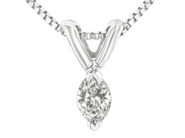 14k White Gold 1/10 Cttw Marquise Diamond Solitaire 18" Pendant Necklace (H-I Color, VS1 Clarity)