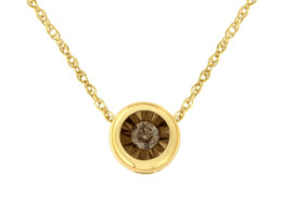 10K Yellow Gold over .925 Sterling Silver 1/10 Carat Diamond 18" Round Miracle-Plate Two-Tone Pendant Necklace (K-L Champagne Color, I2-I3 Clarity)