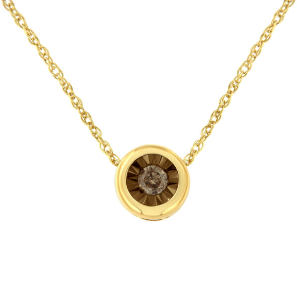 10K Yellow Gold over .925 Sterling Silver 1/10 Carat Diamond 18" Round Miracle-Plate Two-Tone Pendant Necklace (K-L Champagne Color, I2-I3 Clarity)