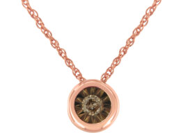 10K Rose Gold over .925 Sterling Silver 1/10 Carat Diamond 18" Round Miracle-Plate Two-Tone Pendant Necklace (K-L Champagne Color, I2-I3 Clarity)