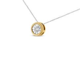 10K Yellow Gold 1/10 Cttw Bezel Solitaire Round-Cut Diamond 18" Pendant Necklace (J-K Color, I2-I3 Clarity)