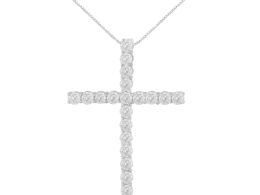 10Kt White Gold 1 cttw Diamond Cross Pendant Necklace (H-I, I1-I2)