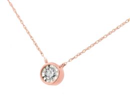10K Rose Gold 1/5 Cttw Round Brilliant-Cut Diamond Modern Bezel-Set Solitaire Pendant Necklace (J-K Color, I2-I3 Clarity) - 16" with 2" Extender