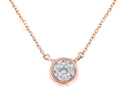 10K Rose Gold 1/4 Cttw Round Brilliant-Cut Diamond Modern Bezel-Set Solitaire Pendant Necklace (J-K Color, I2-I3 Clarity) - 16" with 2" Extender