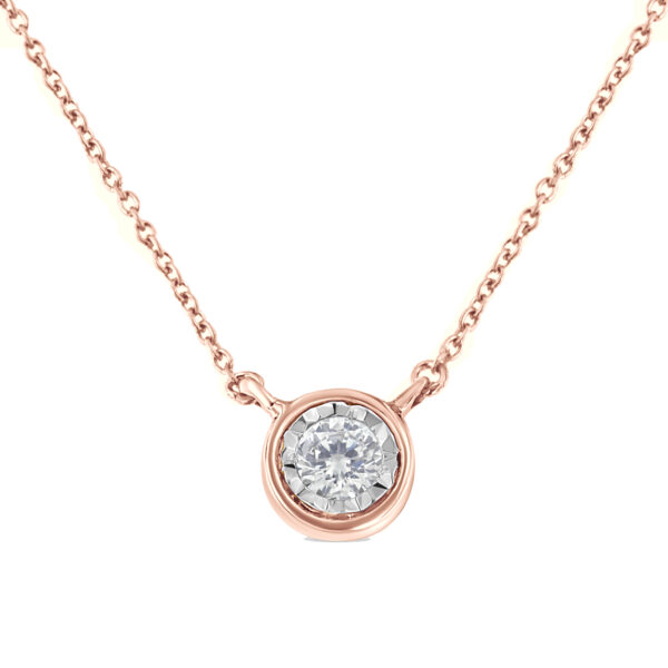 10K Rose Gold 1/4 Cttw Round Brilliant-Cut Diamond Modern Bezel-Set Solitaire Pendant Necklace (J-K Color, I2-I3 Clarity) - 16" with 2" Extender
