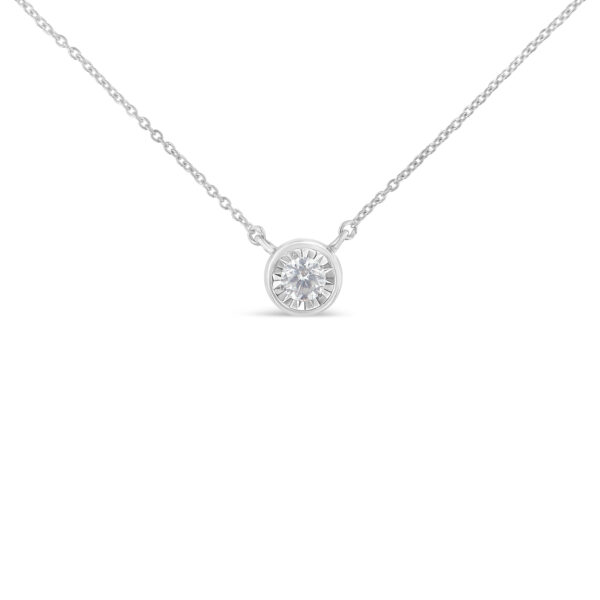 10K White Gold 1/4 Carat Round Diamond Miracle Plate Bezel Set Modern Suspended Round 18” Pendant Necklace (I-J Color, I2-I3 Clarity)