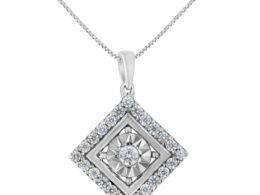 10KT White Gold 1/2 cttw Diamond Square Pendant Necklace (I-J Color, I2-I3 Clarity)